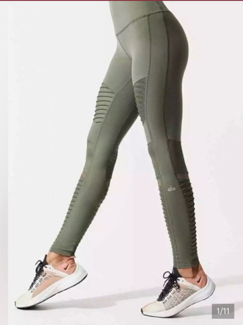 ALO Yoga Olive Ribbed Moto High-Waist Leggings